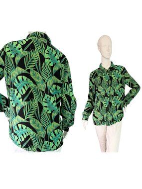 Fabienne Chapot Amsterdam Perfect Blouse Green Monstera Plant Print $175 Size M
